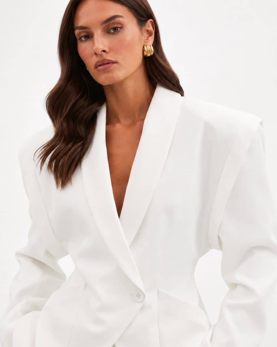 Sculpted White Suit — Neckline