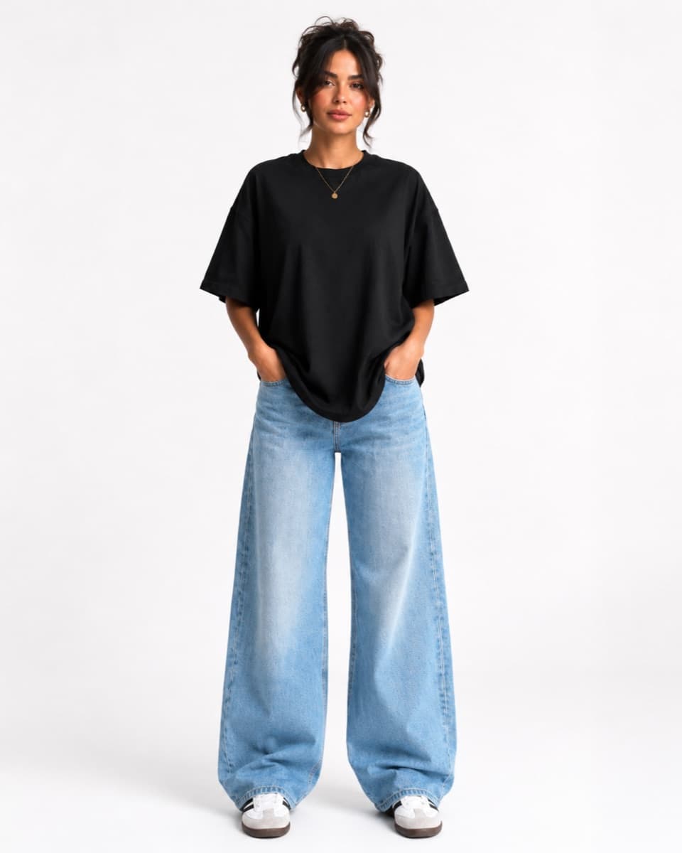 AI model photo — Oversized Tee & Denim