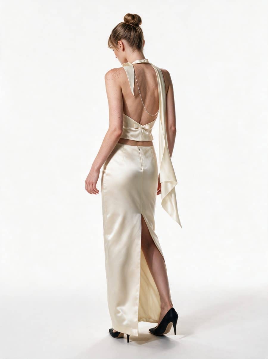 Satin Halter Top & Maxi Skirt — Back