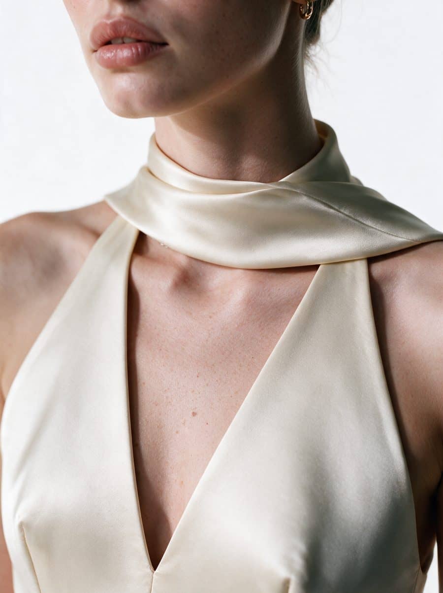 Satin Halter Top & Maxi Skirt — Neckline